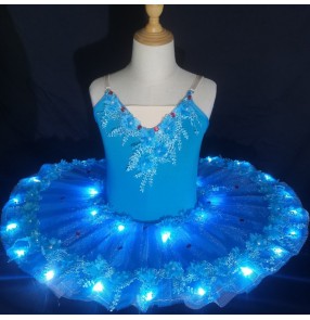 Children Toddlers blue white pink tutu skirts ballet dance costume little swan lake lake led light yellow ballerina dance dresses ballet dance costumes for girls